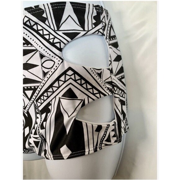 Black White Geometry Push Up Padded High Waist Bathing Swimsuit Bikini Small - Picture 3 of 7